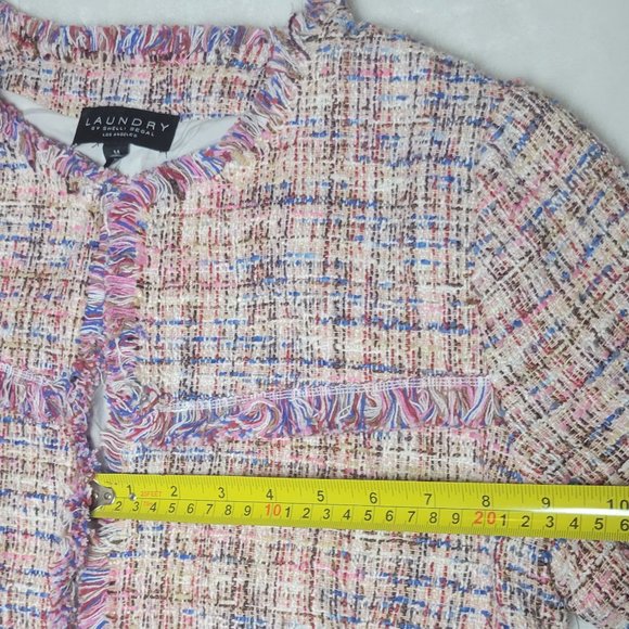 Womens Jacket Laundry Shelli Segal Tunic Pink Multi Knit Fringe Hem Size Medium - Picture 10 of 15